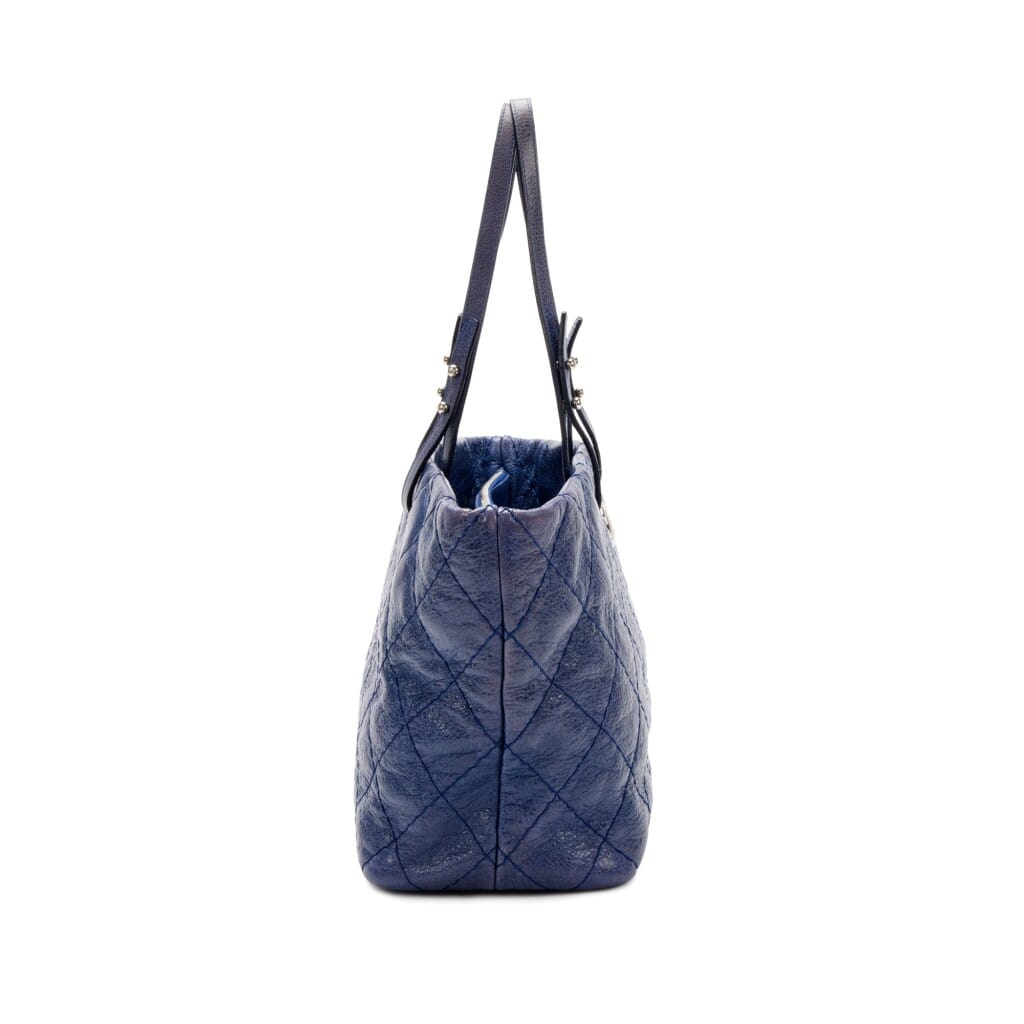Blue Quilted Glazed Calfskin Large On The Road Tote Silver Hardware, 2009-2010