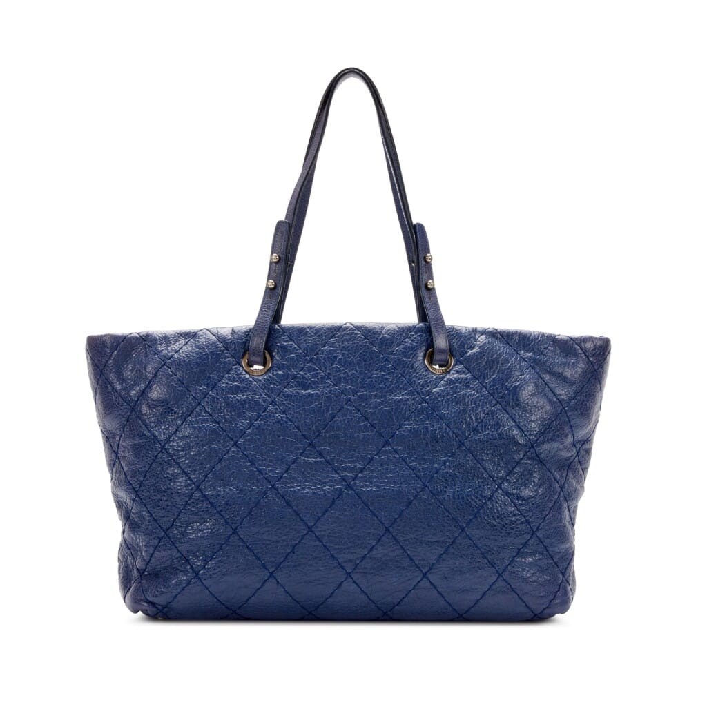 Blue Quilted Glazed Calfskin Large On The Road Tote Silver Hardware, 2009-2010