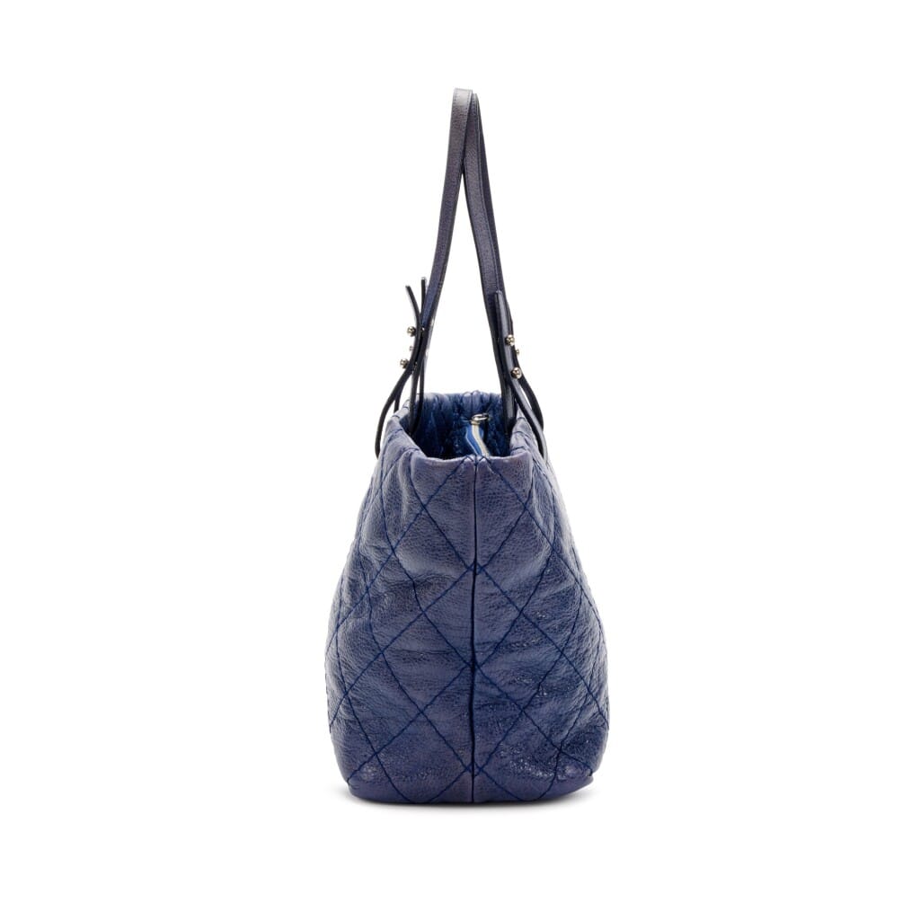 Blue Quilted Glazed Calfskin Large On The Road Tote Silver Hardware, 2009-2010