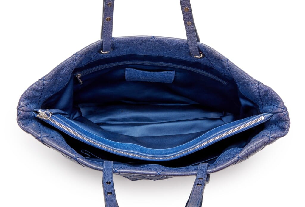Blue Quilted Glazed Calfskin Large On The Road Tote Silver Hardware, 2009-2010