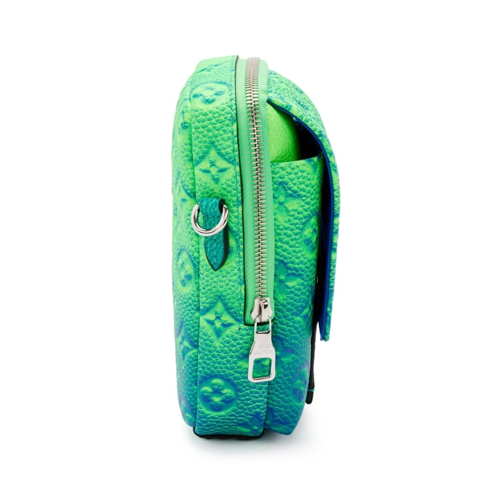 Virgil Abloh Blue & Green Monogram Illusion Leather Flat Double Phone Pouch Silver Hardware, 2022