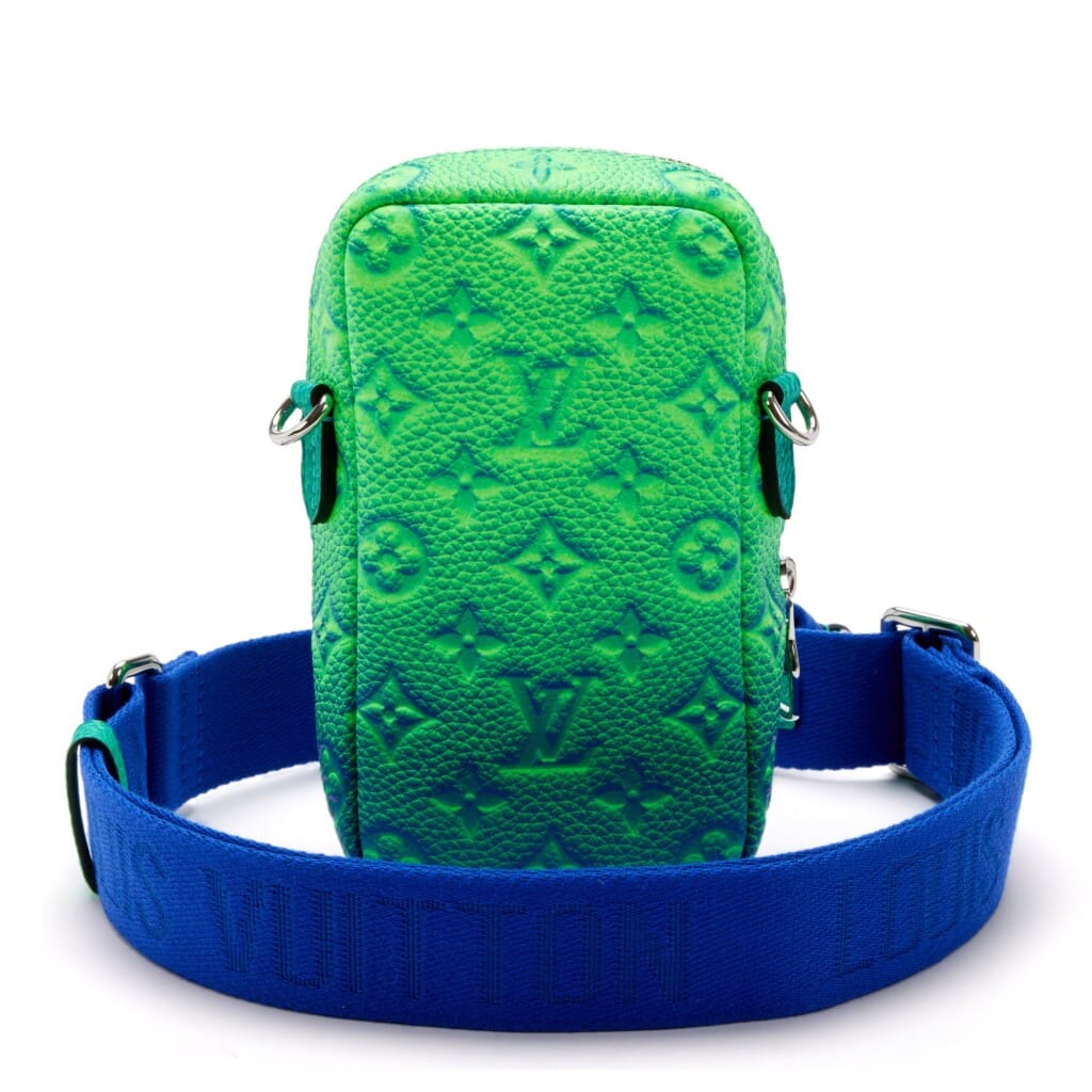 Virgil Abloh Blue & Green Monogram Illusion Leather Flat Double Phone Pouch Silver Hardware, 2022