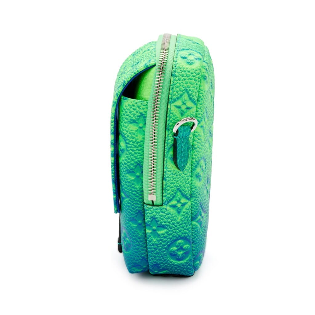 Virgil Abloh Blue & Green Monogram Illusion Leather Flat Double Phone Pouch Silver Hardware, 2022