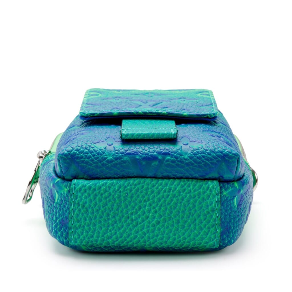 Virgil Abloh Blue & Green Monogram Illusion Leather Flat Double Phone Pouch Silver Hardware, 2022