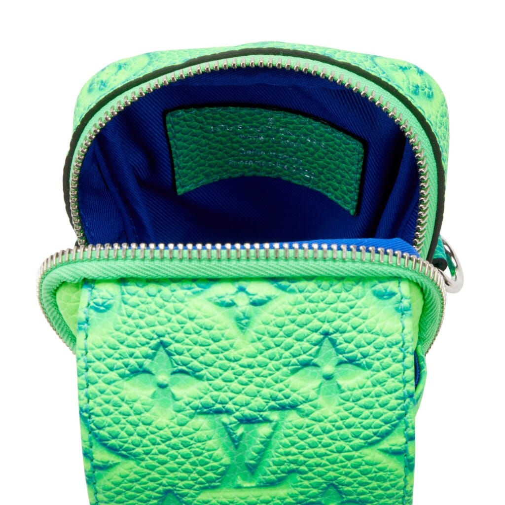 Virgil Abloh Blue & Green Monogram Illusion Leather Flat Double Phone Pouch Silver Hardware, 2022