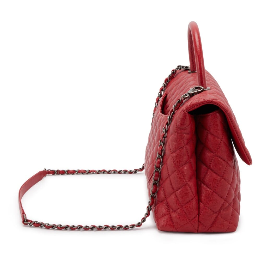 Red Quilted Caviar Medium Coco Handle Flap Ruthenium Hardware, 2017