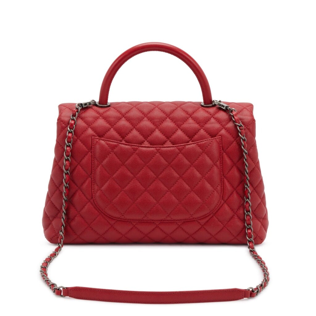 Red Quilted Caviar Medium Coco Handle Flap Ruthenium Hardware, 2017