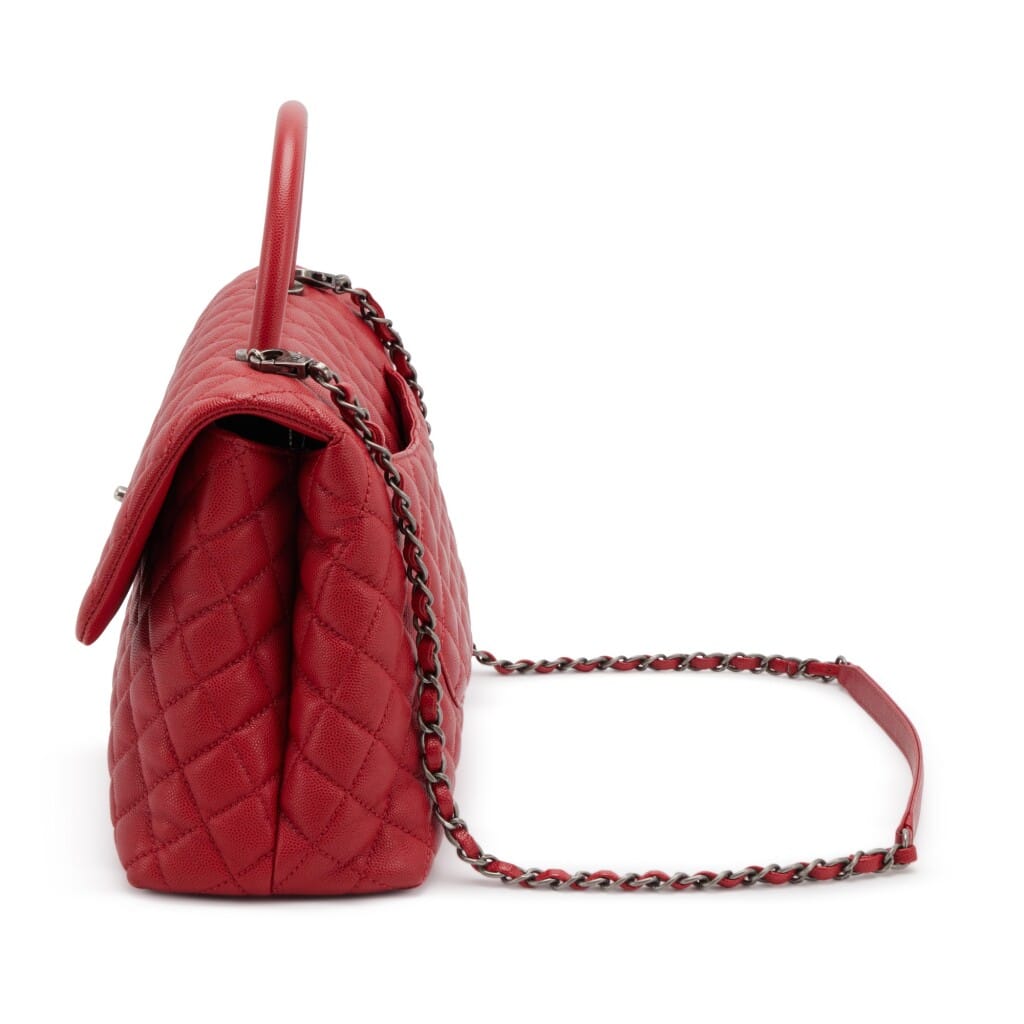 Red Quilted Caviar Medium Coco Handle Flap Ruthenium Hardware, 2017