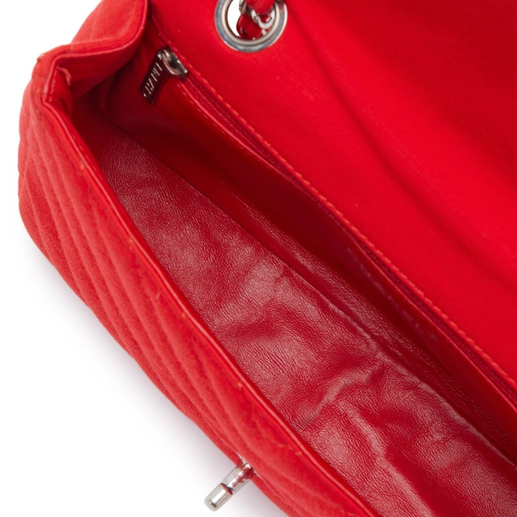 Red Chevron Quilted Jersey Single Flap Silver Hardware, 2009-2010