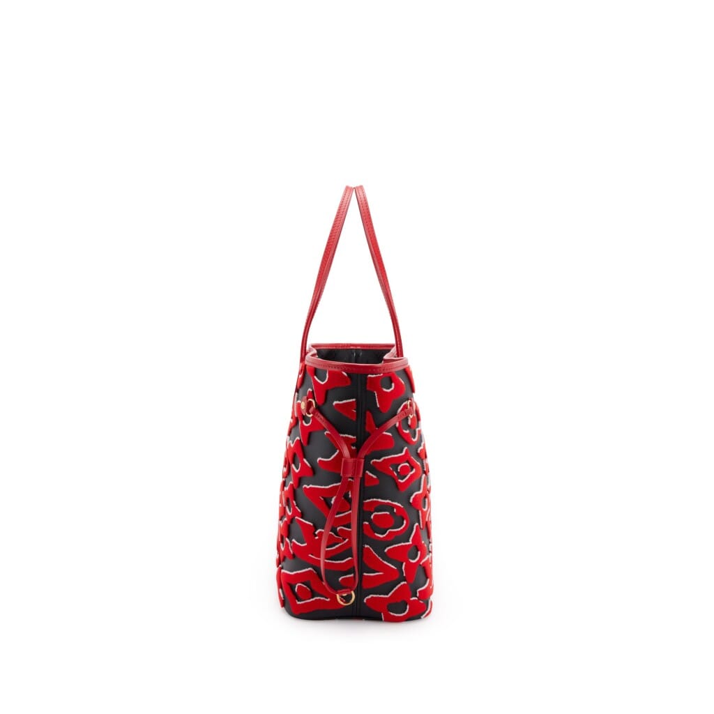 Red, White, and Black Tufted Monogram Canvas LVxUF Neverfull MM Gold Hardware, 2020