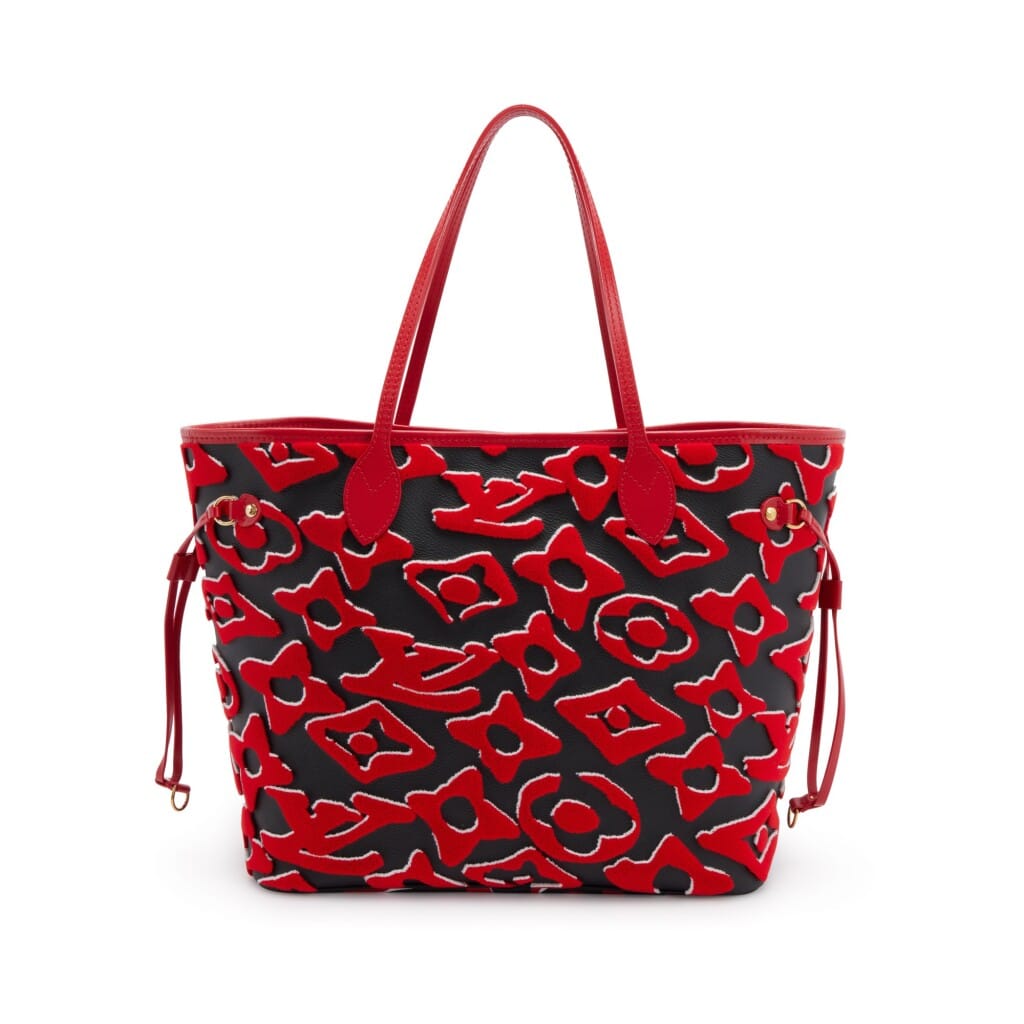 Red, White, and Black Tufted Monogram Canvas LVxUF Neverfull MM Gold Hardware, 2020