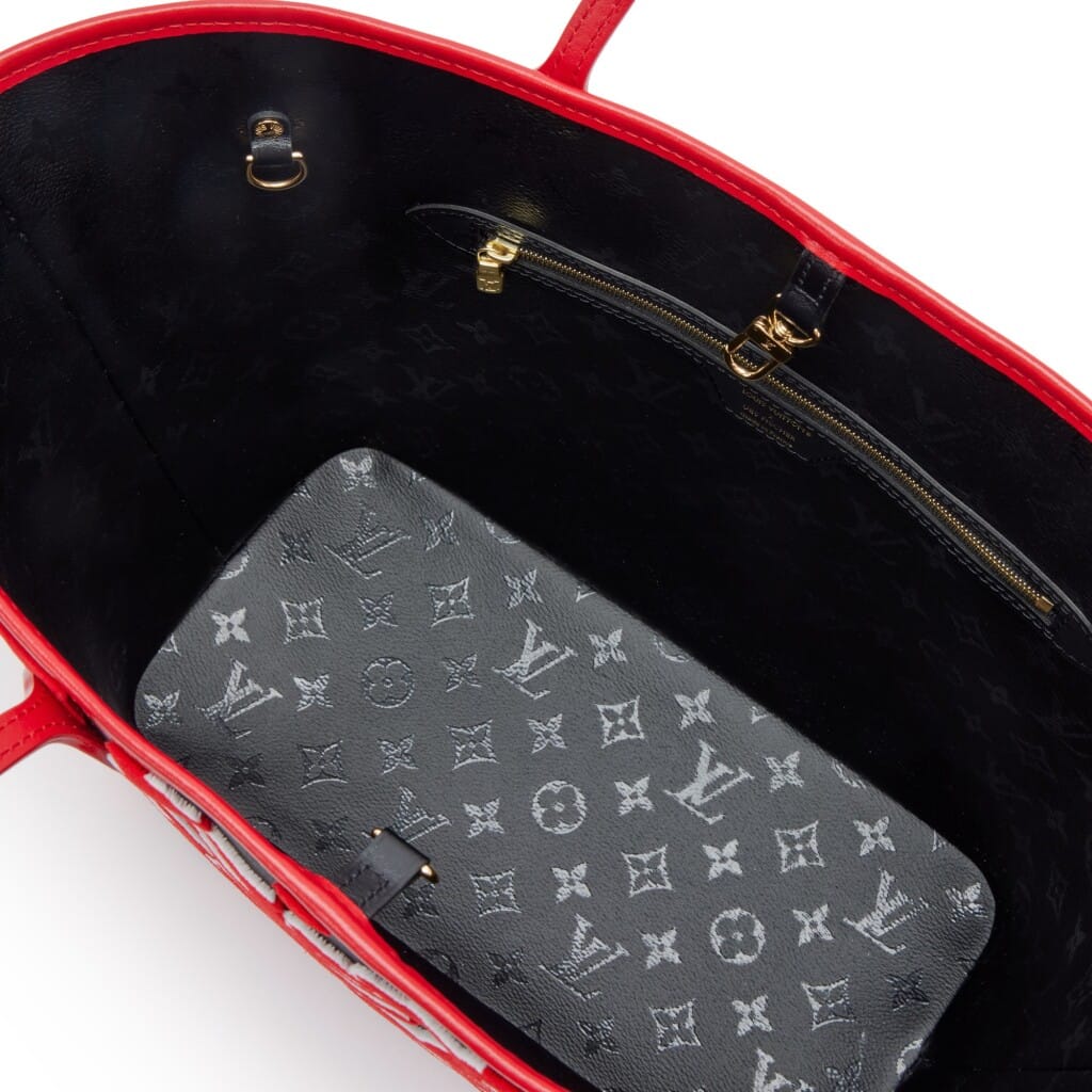 Red, White, and Black Tufted Monogram Canvas LVxUF Neverfull MM Gold Hardware, 2020