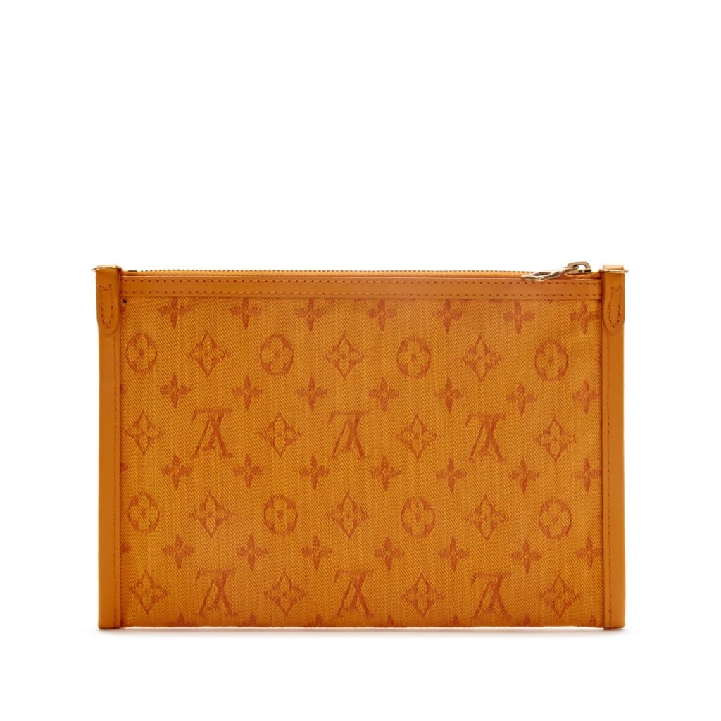 Virgil Abloh Orange and White Monogram Denim and Coated Canvas Double Flat Messenger 2Way Silver Hardware, 2019