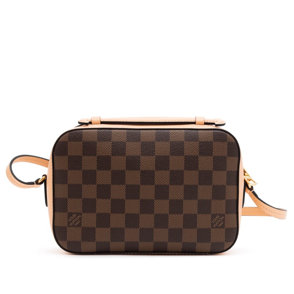 Brown Damier Ebene Coated Canvas and Pink Leather Santa Monica Camera Bag Gold Hardware, 2019