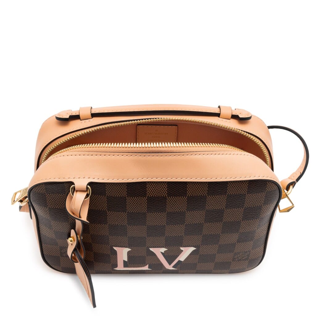 Brown Damier Ebene Coated Canvas and Pink Leather Santa Monica Camera Bag Gold Hardware, 2019
