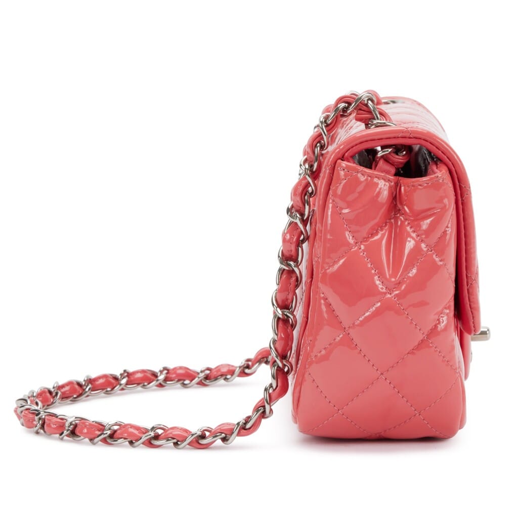 Pink Quilted Patent Leather Mini Square Flap Bag Silver Hardware, 2012-2013