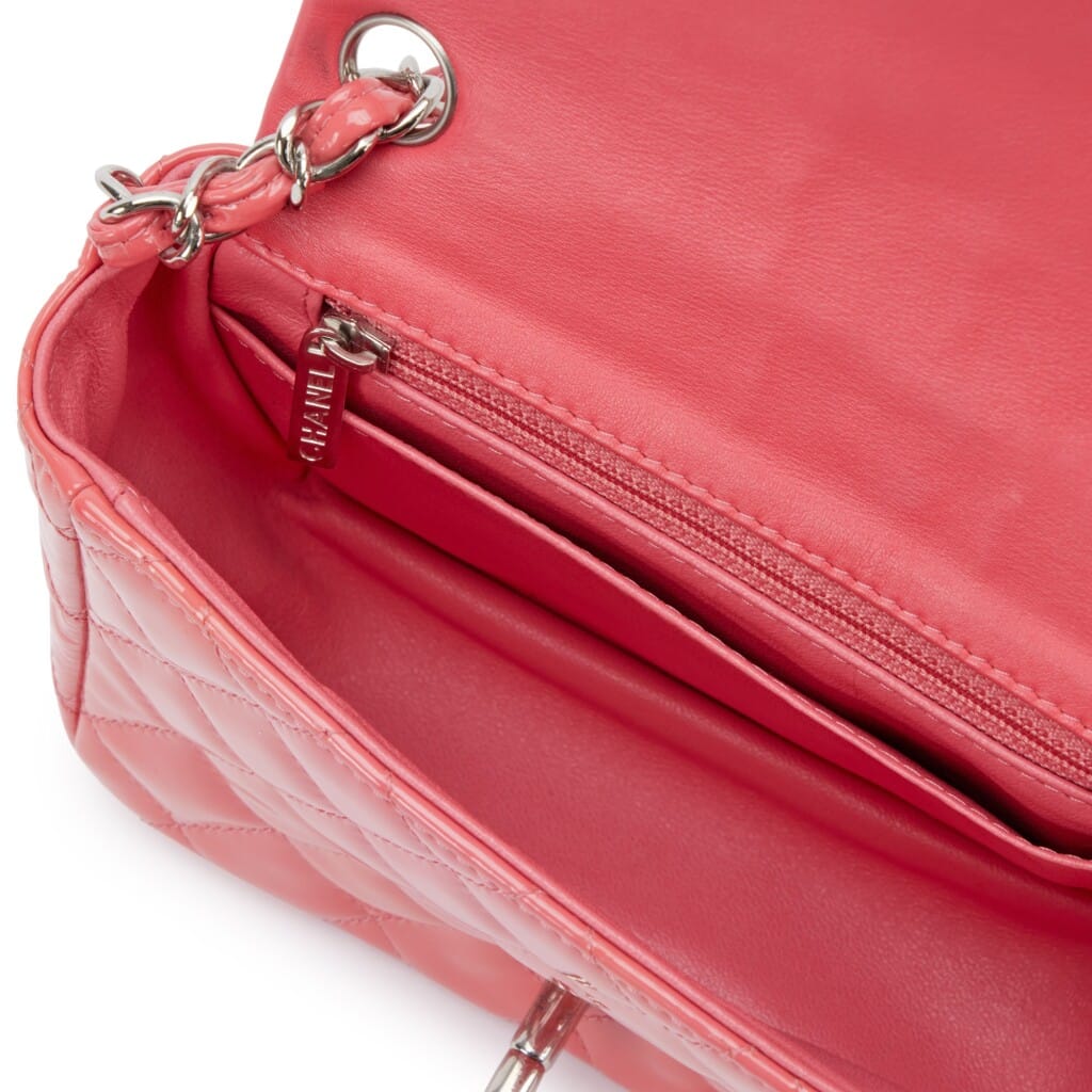 Pink Quilted Patent Leather Mini Square Flap Bag Silver Hardware, 2012-2013