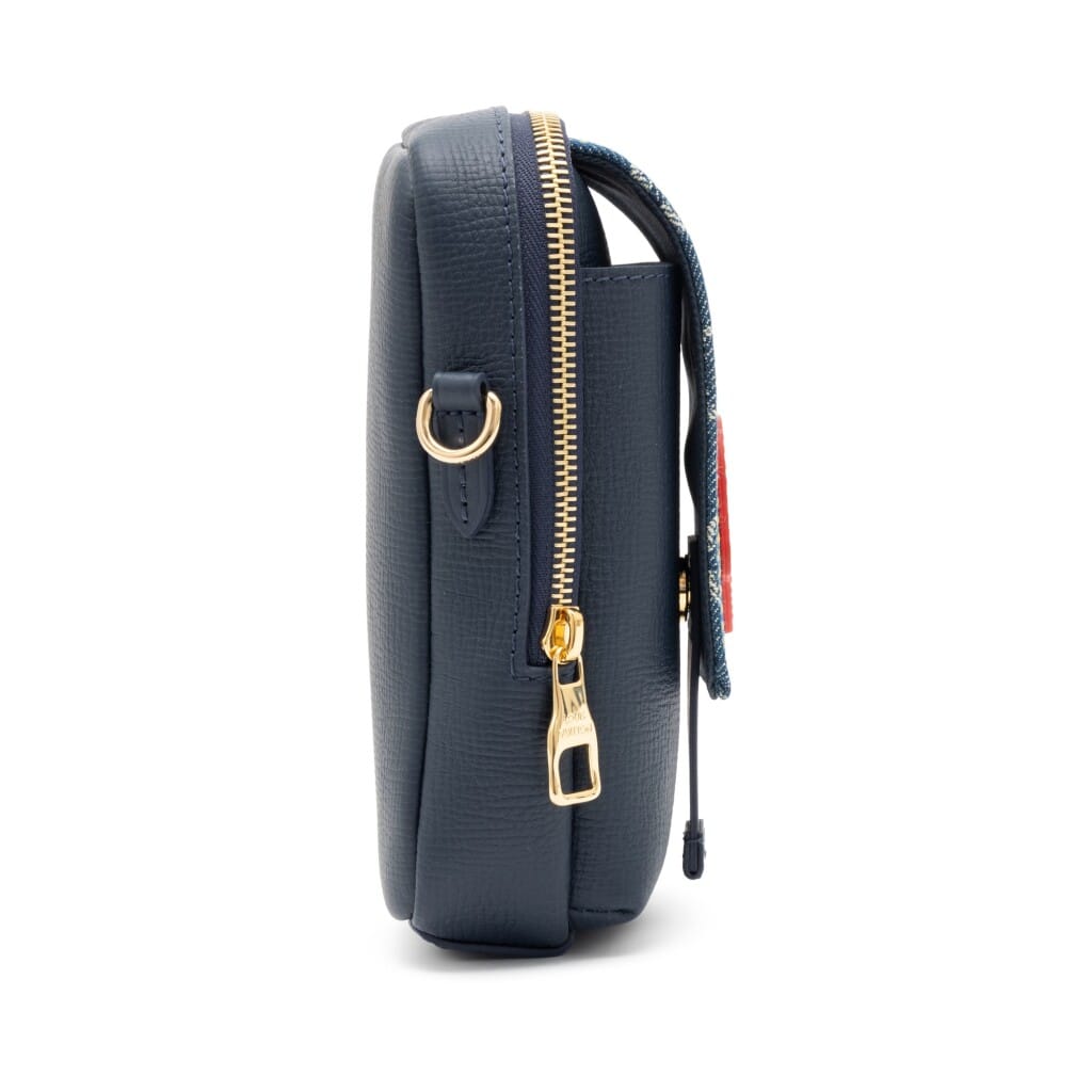 Virgil Abloh NIGO Blue Monogram Denim & Leather Flat Double Phone Pouch Gold Hardware, 2021