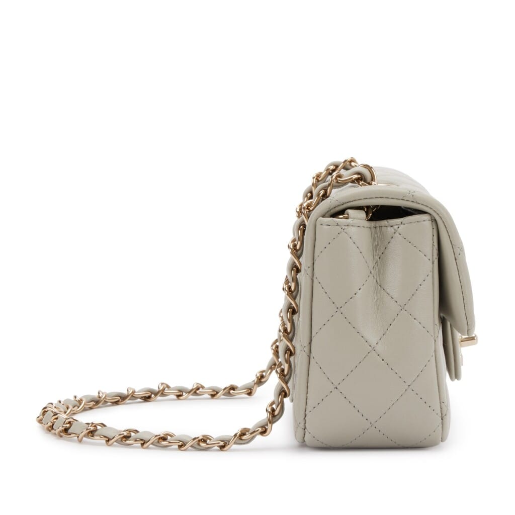Light Grey Quilted Lambskin Mini Classic Flap Bag Light Gold Hardware, 2022