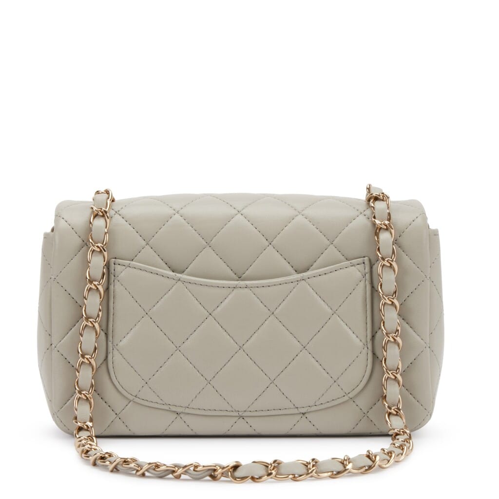Light Grey Quilted Lambskin Mini Classic Flap Bag Light Gold Hardware, 2022