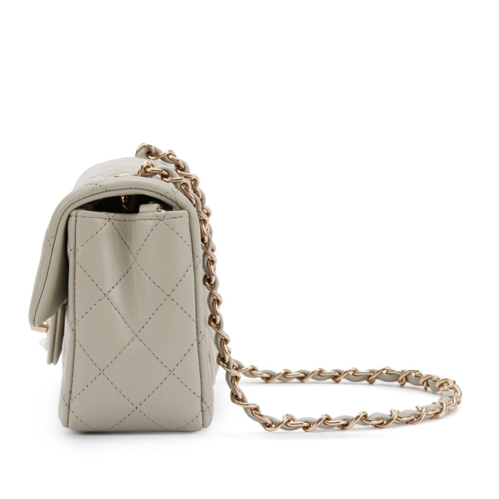 Light Grey Quilted Lambskin Mini Classic Flap Bag Light Gold Hardware, 2022