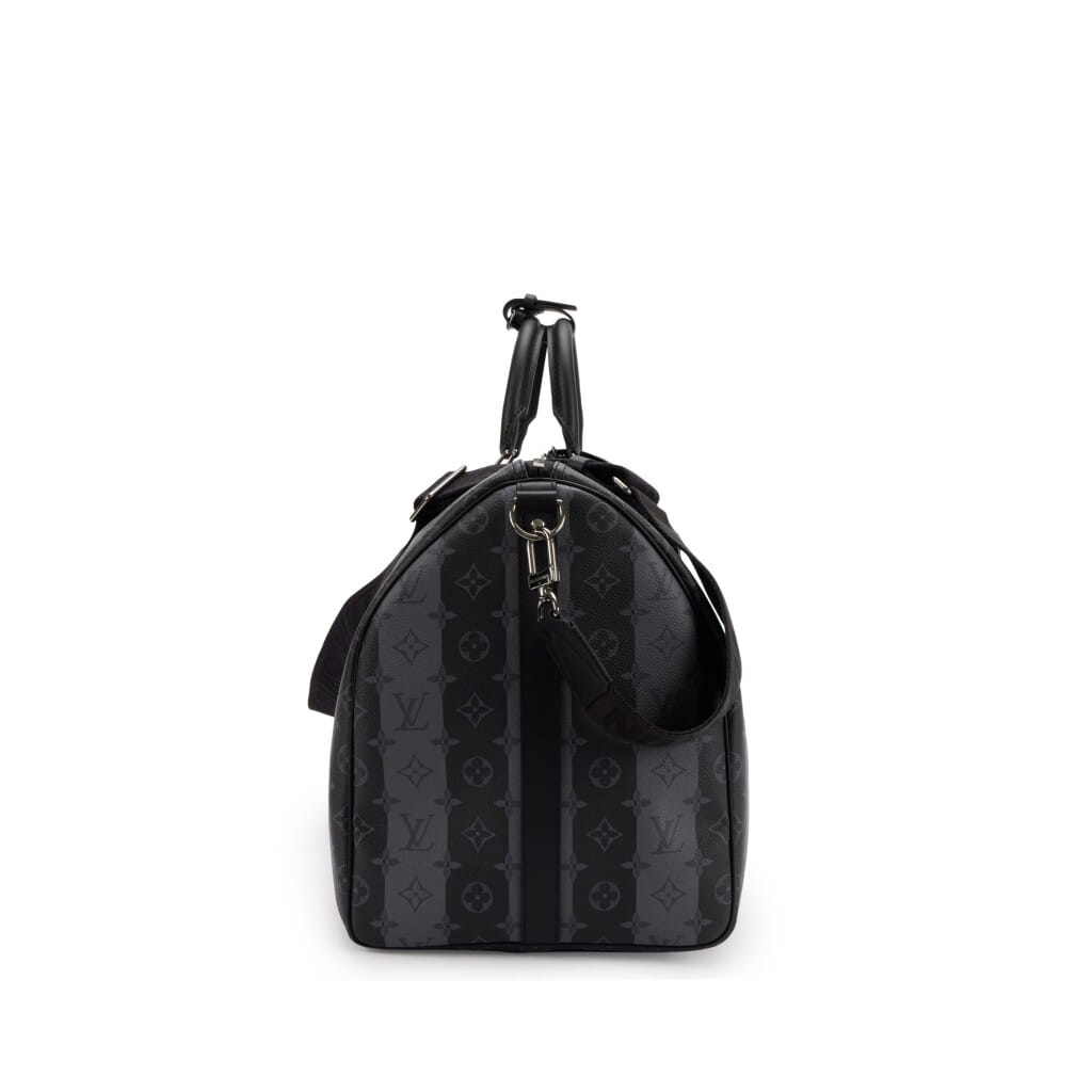 Virgil Abloh NIGO Gray Monogram Striped Coated Canvas Keepall Bandoulière 55 Silver Hardware, 2021