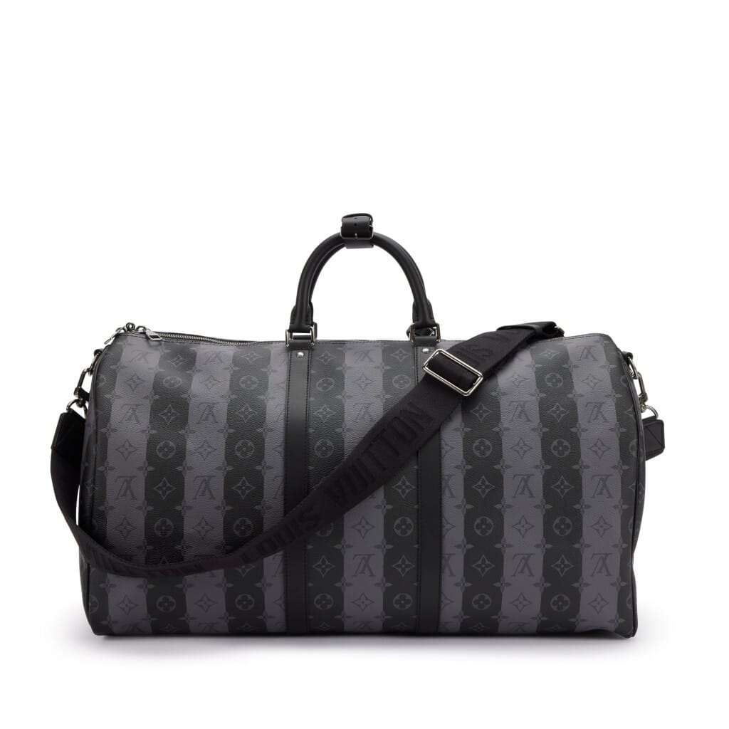 Virgil Abloh NIGO Gray Monogram Striped Coated Canvas Keepall Bandoulière 55 Silver Hardware, 2021