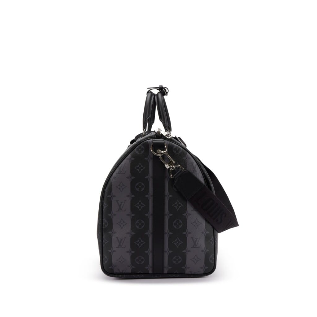 Virgil Abloh NIGO Gray Monogram Striped Coated Canvas Keepall Bandoulière 55 Silver Hardware, 2021