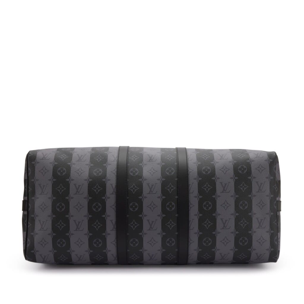 Virgil Abloh NIGO Gray Monogram Striped Coated Canvas Keepall Bandoulière 55 Silver Hardware, 2021