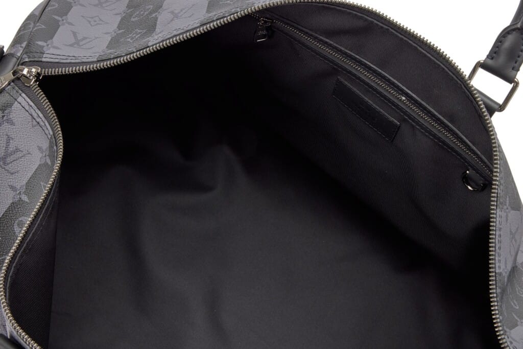 Virgil Abloh NIGO Gray Monogram Striped Coated Canvas Keepall Bandoulière 55 Silver Hardware, 2021
