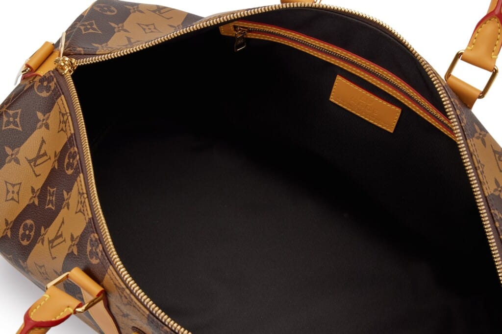 Virgil Abloh NIGO Brown Monogram Stripes Coated Canvas Keepall Bandoulière 50 Gold Hardware, 2021