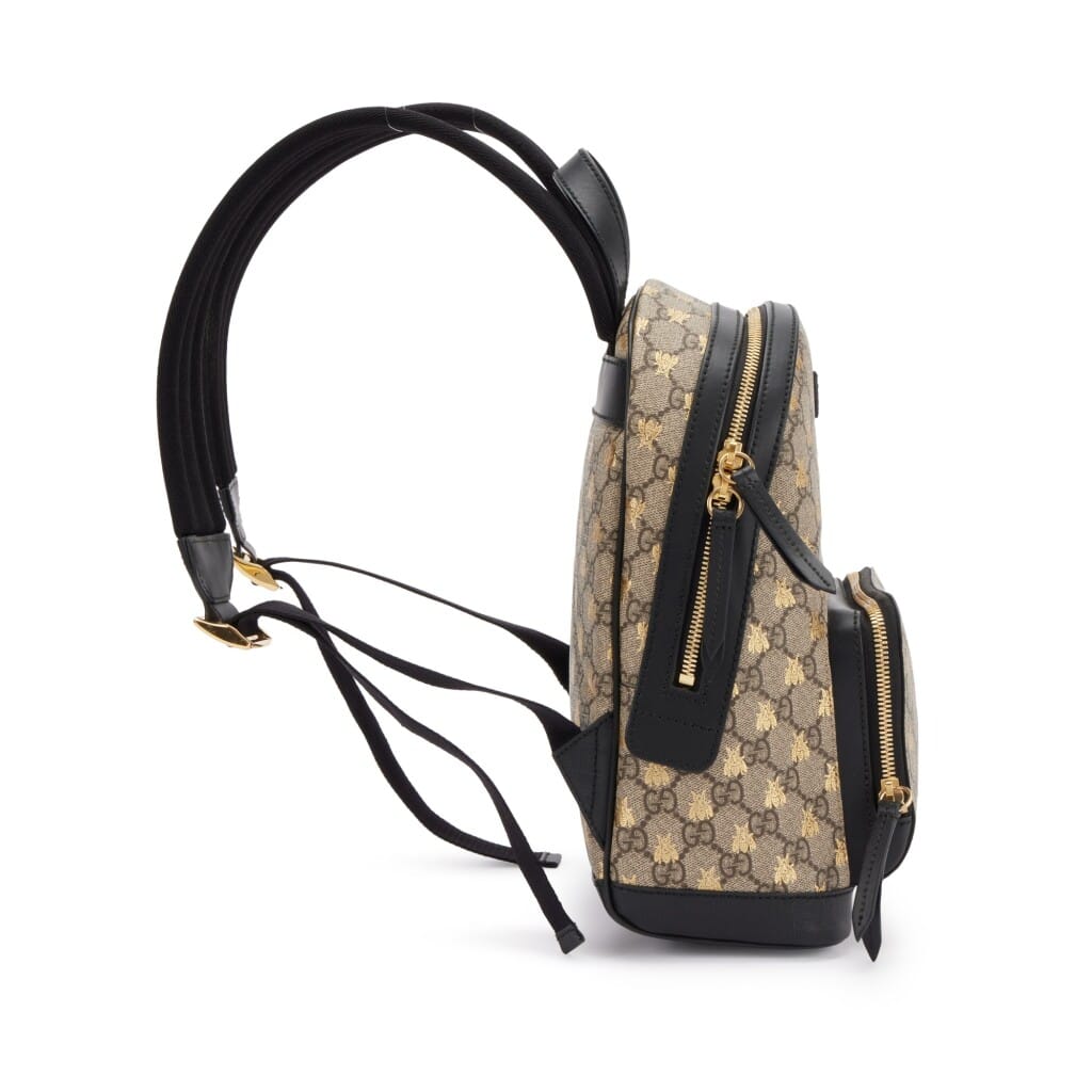 Brown and Gold GG Supreme Monogram Bees Small Day Backpack Gold Hardware