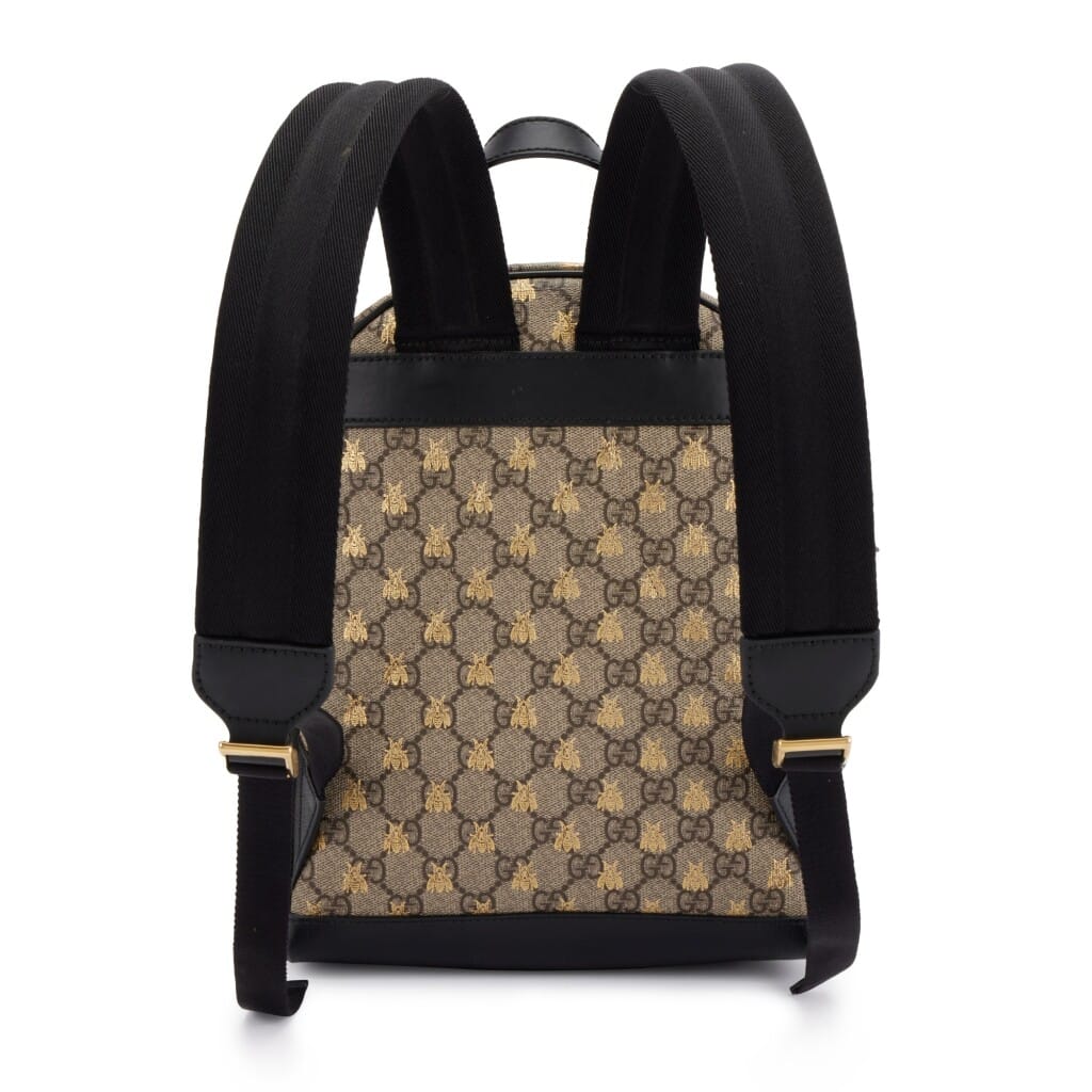 Brown and Gold GG Supreme Monogram Bees Small Day Backpack Gold Hardware