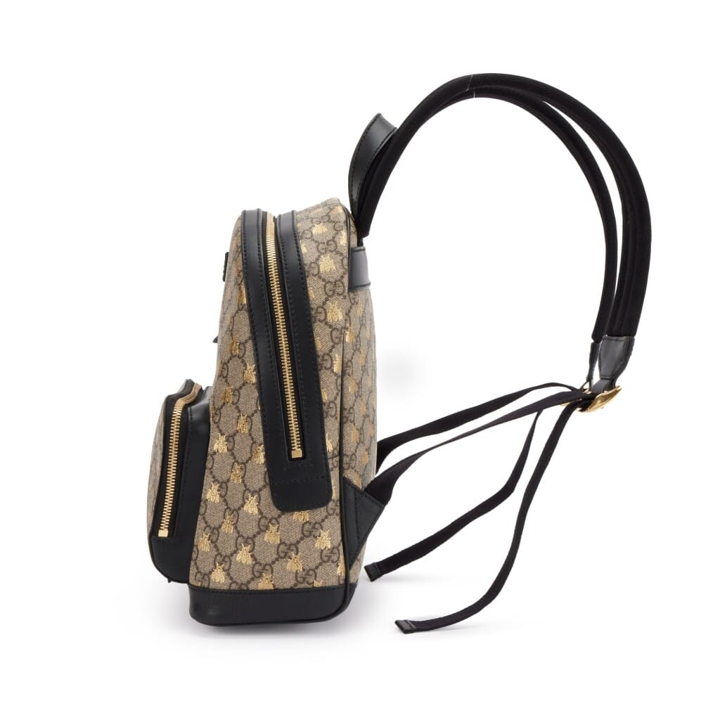 Brown and Gold GG Supreme Monogram Bees Small Day Backpack Gold Hardware