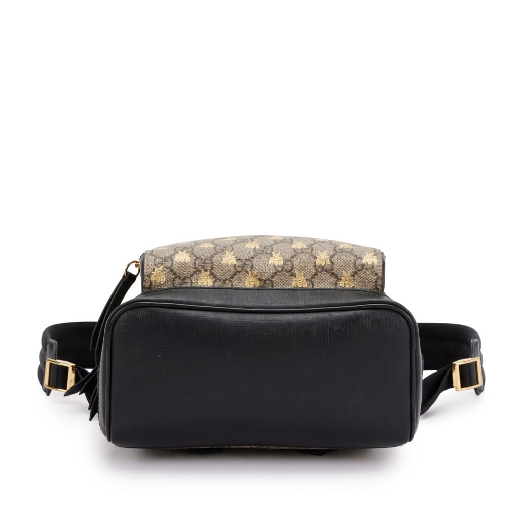 Brown and Gold GG Supreme Monogram Bees Small Day Backpack Gold Hardware