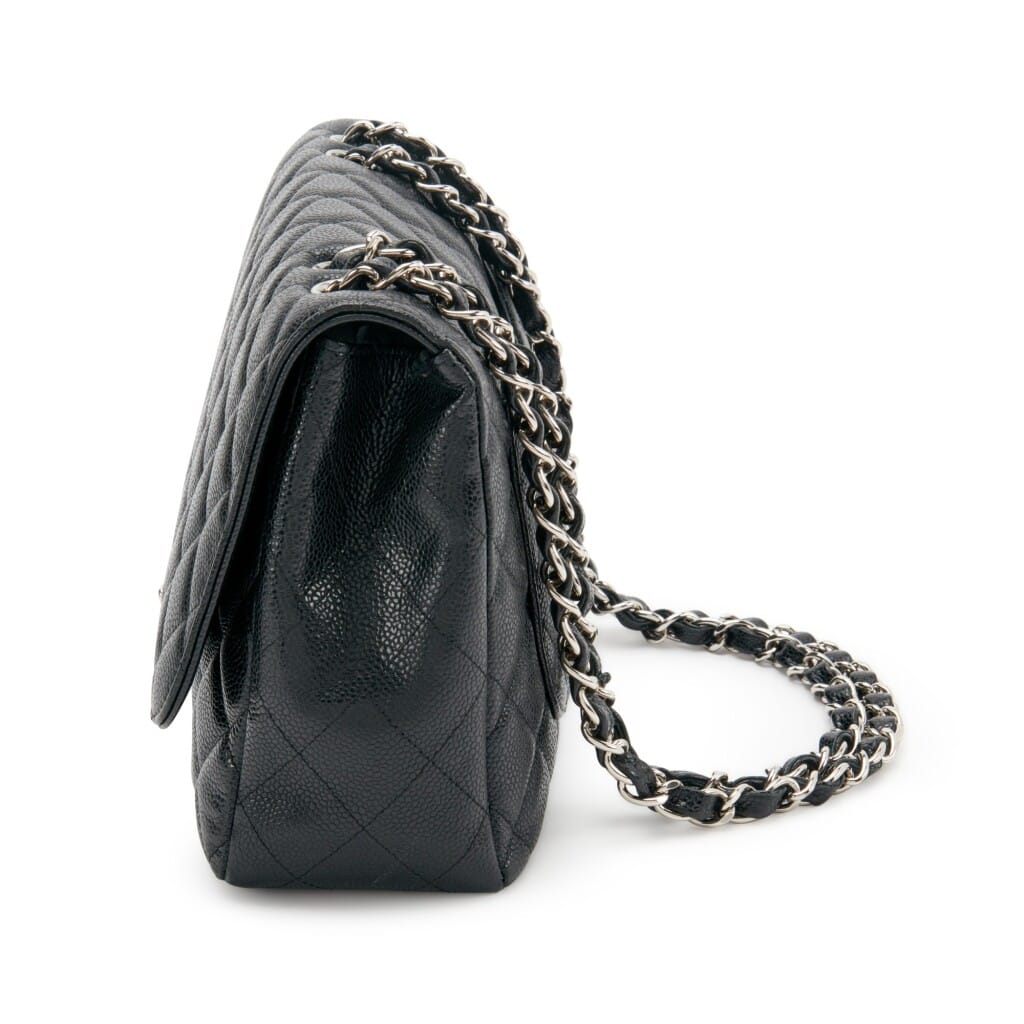 Black Quilted Caviar Large Flap Silver Hardware, 2008 to 2009