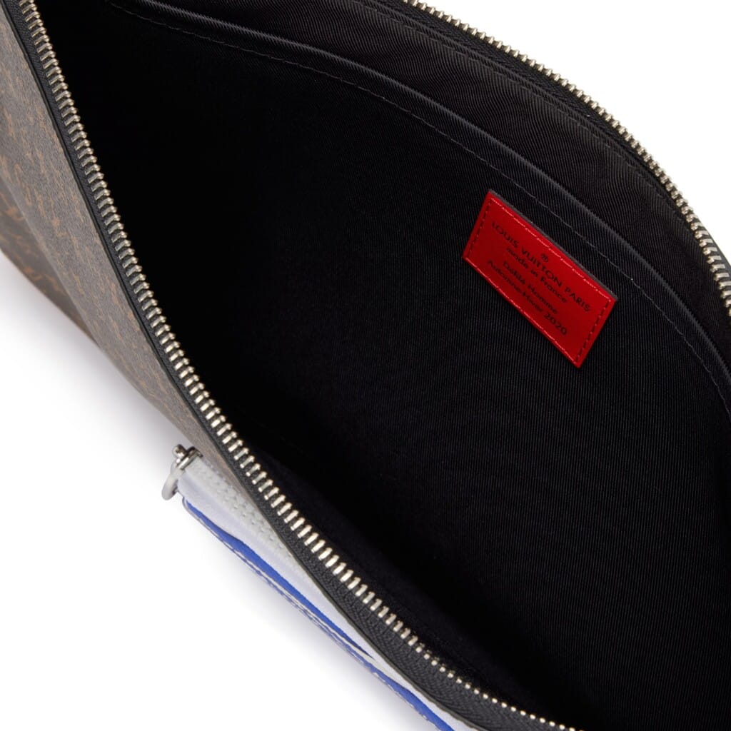 Virgil Abloh Brown Mini Monogram Coated Canvas & Blue Leather A4 Multipocket Pochette Silver Hardware, 2020