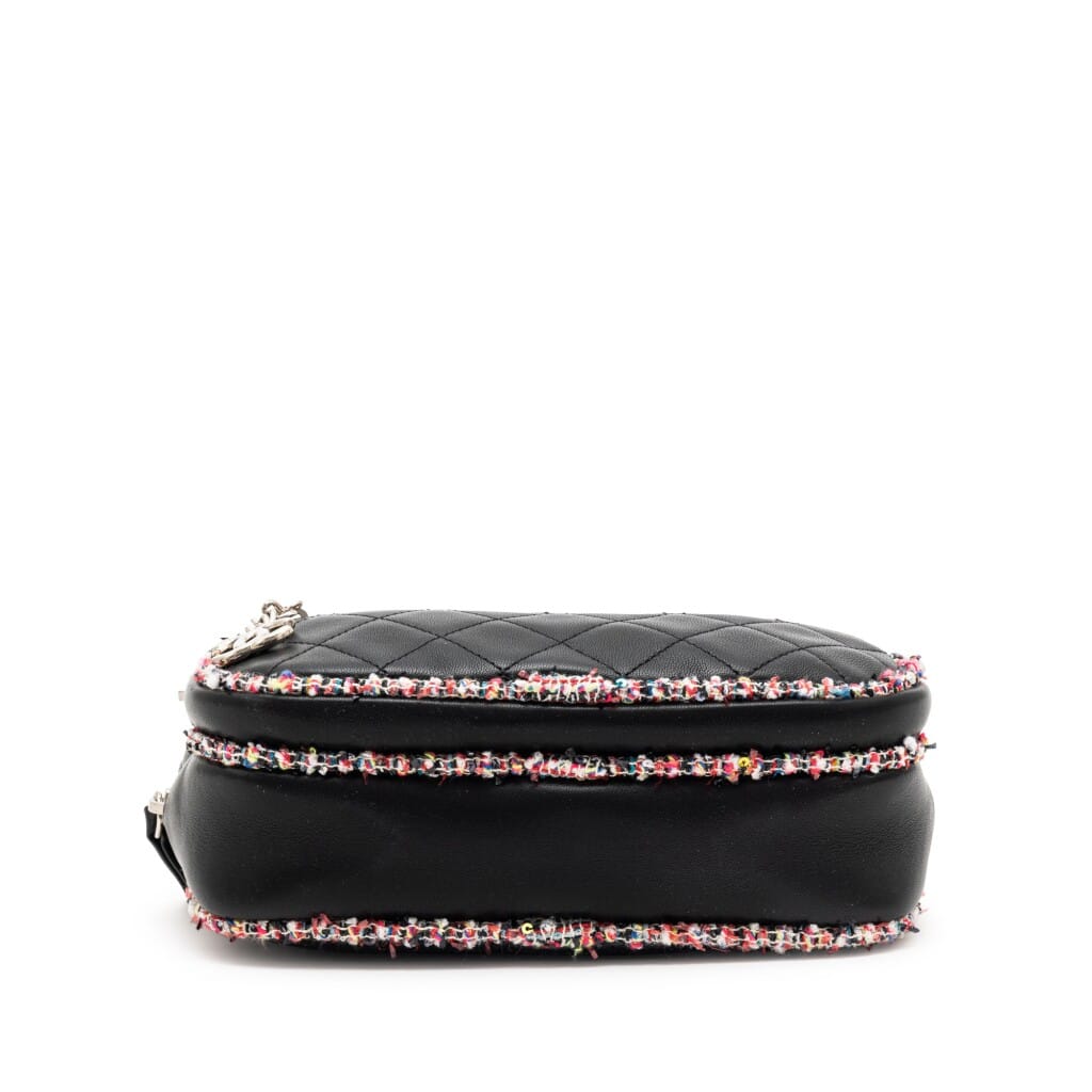 Black Quilted Lambskin and Multicolor Tweed Elegant Trim Camera Bag Silver Hardware, 2019