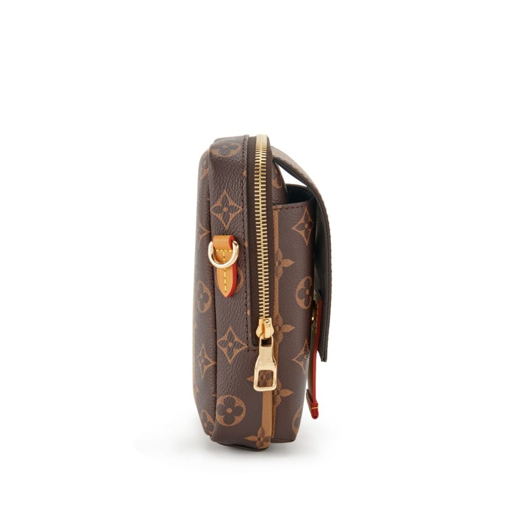 Virgil Abloh NIGO Brown Monogram Striped Coated Canvas Flap Double Phone Pouch Gold Hardware, 2021