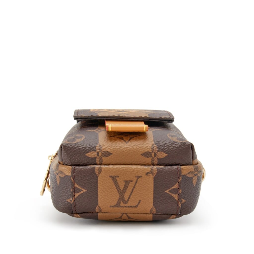 Virgil Abloh NIGO Brown Monogram Striped Coated Canvas Flap Double Phone Pouch Gold Hardware, 2021