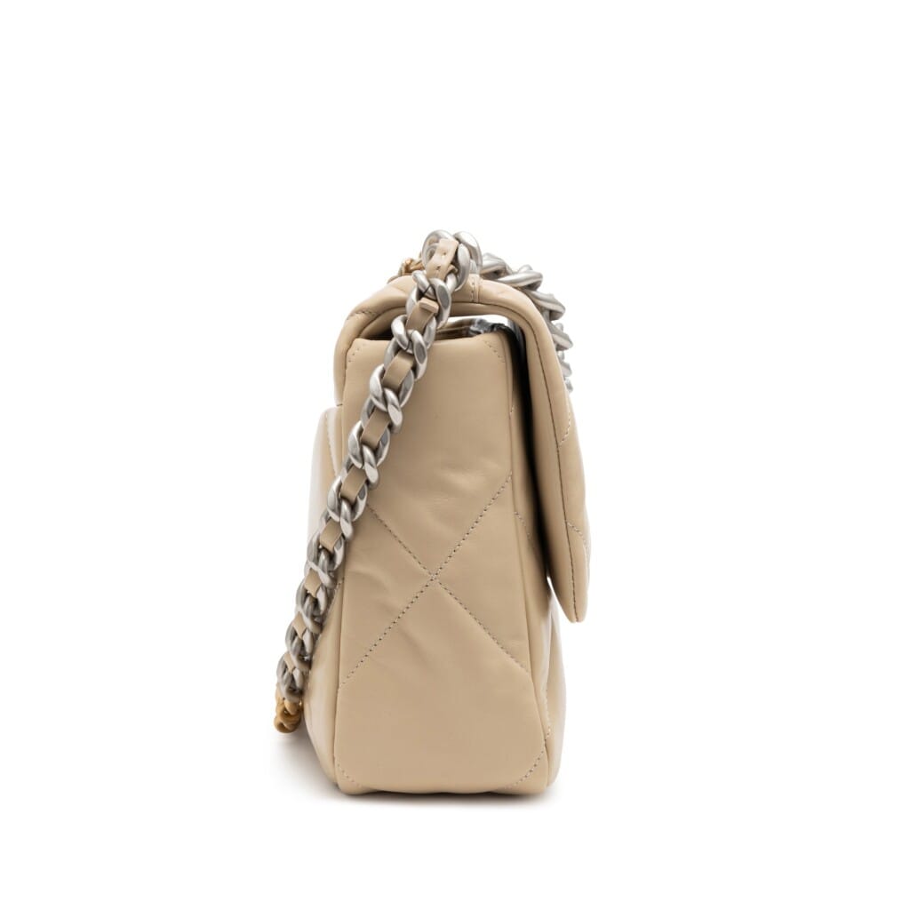 Beige Quilted Lambskin Large 19 Flap Bag Silver Hardware, 2022