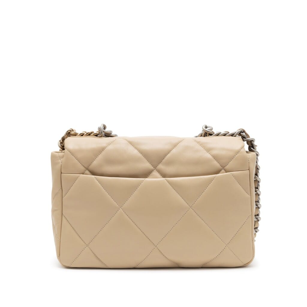 Beige Quilted Lambskin Large 19 Flap Bag Silver Hardware, 2022