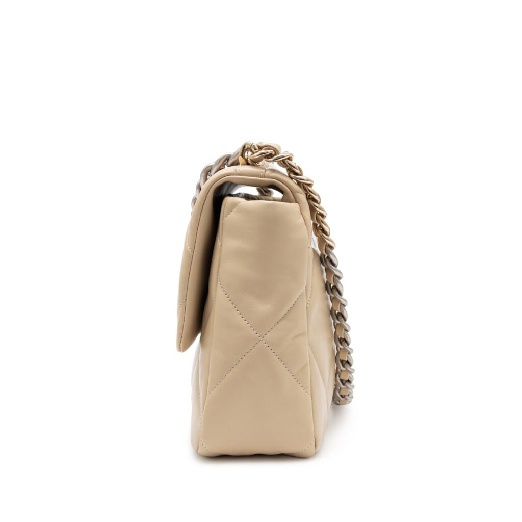 Beige Quilted Lambskin Large 19 Flap Bag Silver Hardware, 2022