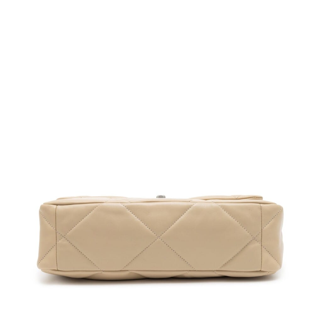 Beige Quilted Lambskin Large 19 Flap Bag Silver Hardware, 2022