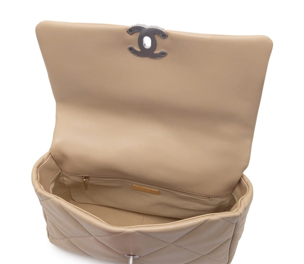 Beige Quilted Lambskin Large 19 Flap Bag Silver Hardware, 2022
