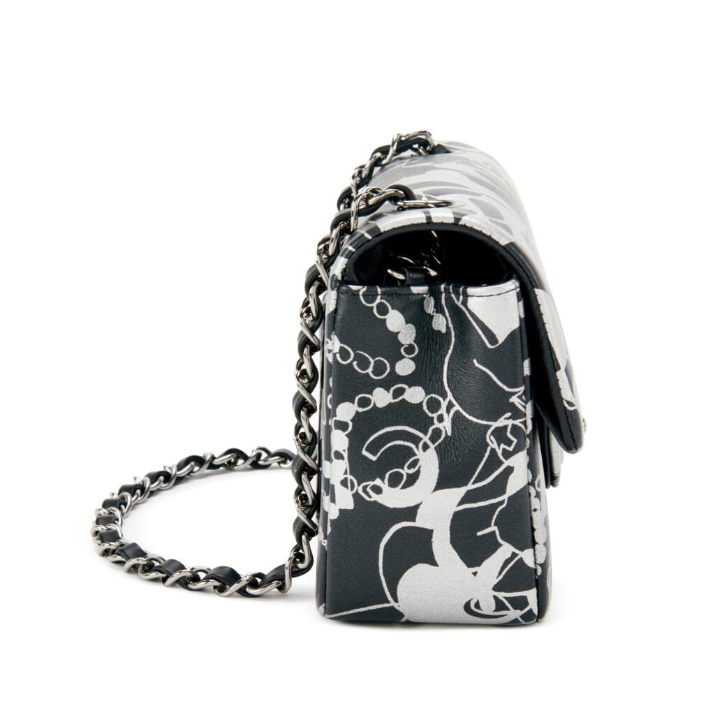 Black and Silver Printed Lambskin Mini Rectangular Flap Dark Silver Hardware, 2022