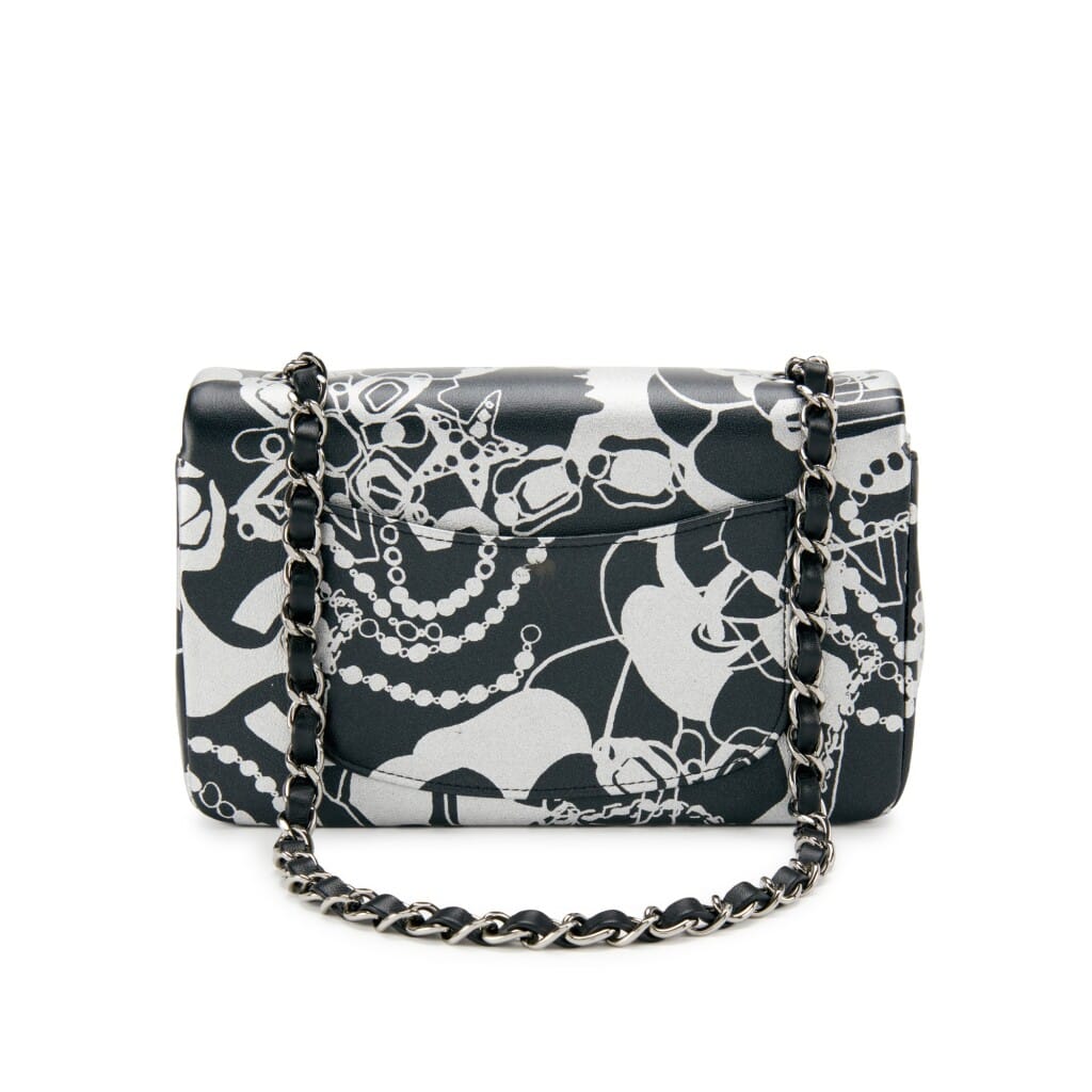 Black and Silver Printed Lambskin Mini Rectangular Flap Dark Silver Hardware, 2022