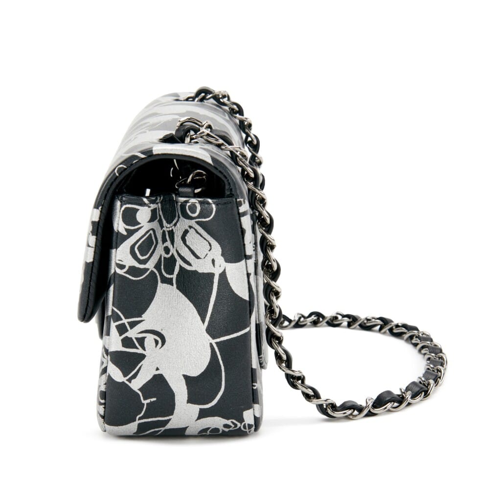 Black and Silver Printed Lambskin Mini Rectangular Flap Dark Silver Hardware, 2022