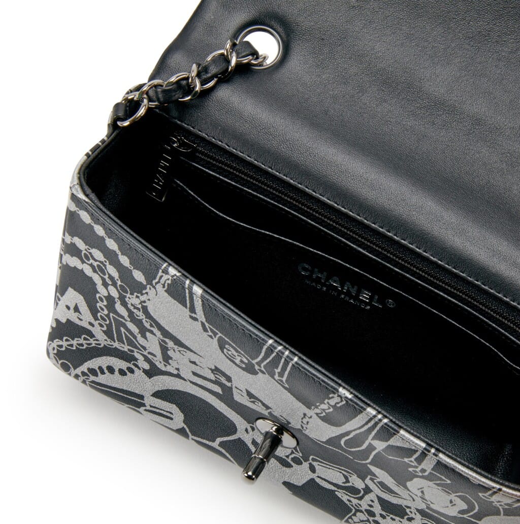 Black and Silver Printed Lambskin Mini Rectangular Flap Dark Silver Hardware, 2022