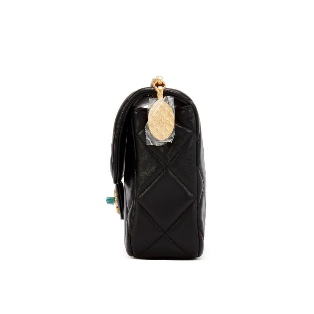 Black Quilted Lambskin Mini Medallion Single Flap Bag Gold Bijoux Hardware, 2021